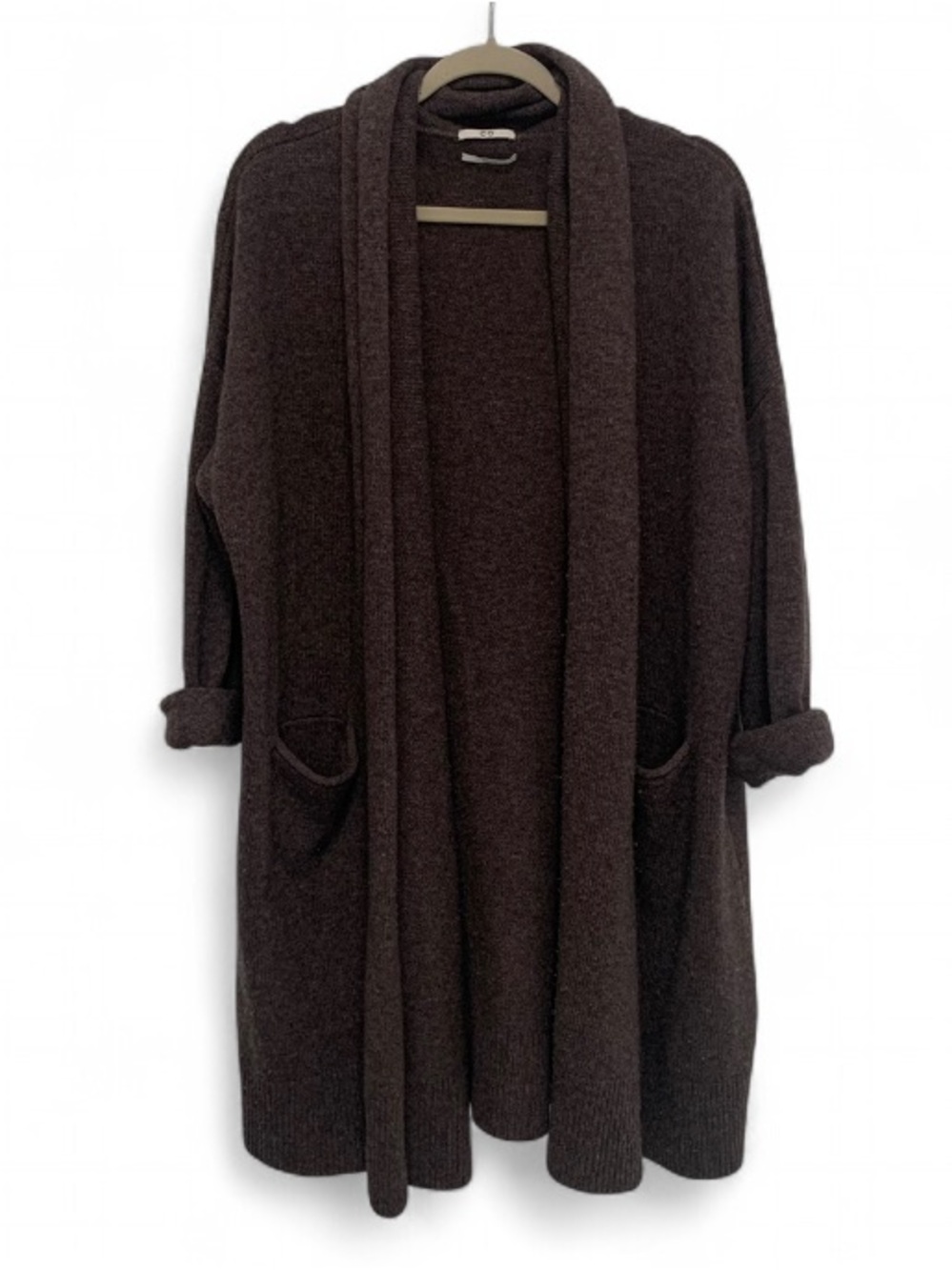 CO Essentials Dark Brown Open-Front Longline Cardigan
